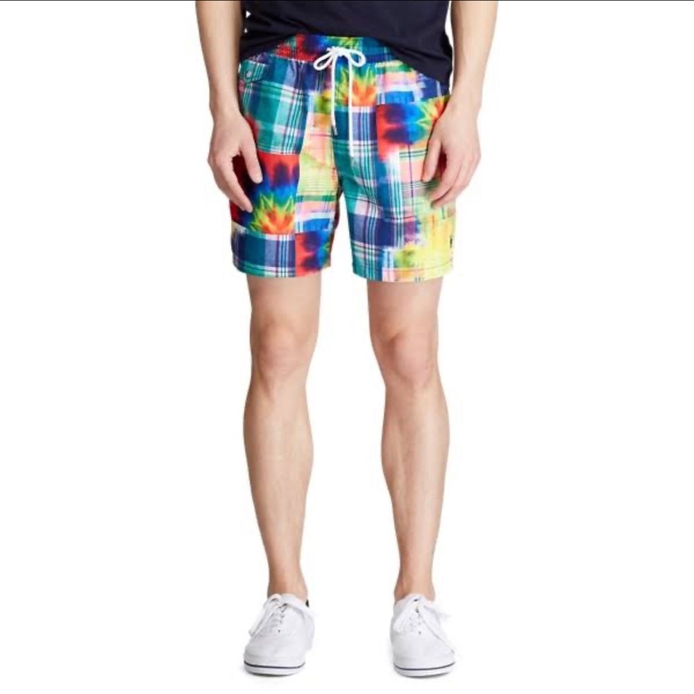 Polo Ralph Lauren Swim Shorts Trunks Colorful Plaid Packable Mens Size XL